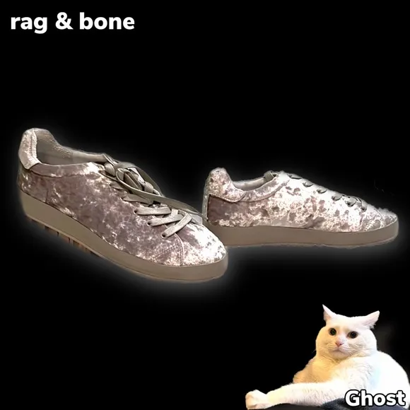 NWOT $339 rag &amp; bone | Crushed Velvet Low Top Fashion Sneakers in Dove