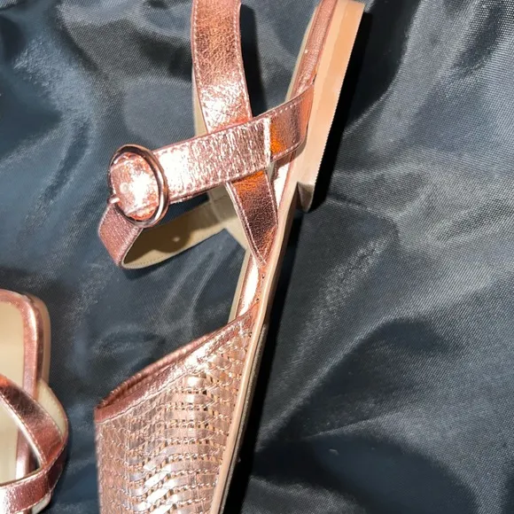*NWOT* Anthropologie Pilcro Rose Gold Metallic Woven Leather Flats/Sandals (10)