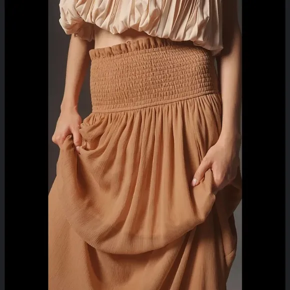 NWOT By Anthropologie Smocked Sheer Maxi Skirt