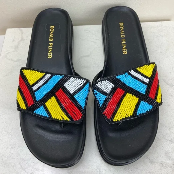 NWOT Donald J Pliner AQUA COMBO Red Blue Yellow Beaded Fiji Sandal