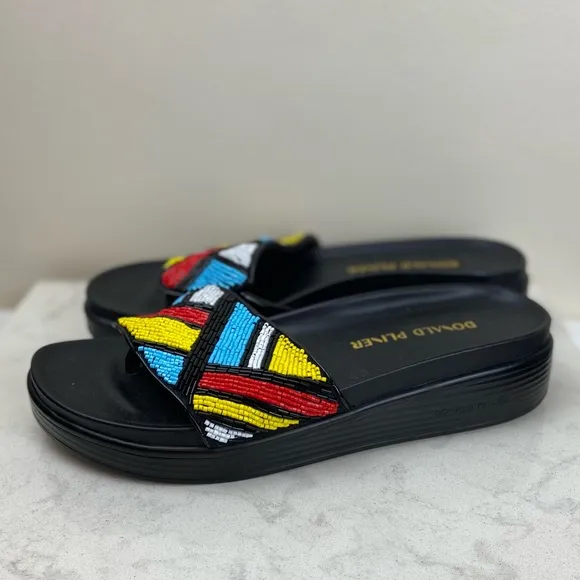NWOT Donald J Pliner AQUA COMBO Red Blue Yellow Beaded Fiji Sandal