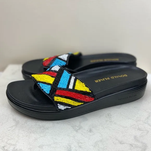 NWOT Donald J Pliner AQUA COMBO Red Blue Yellow Beaded Fiji Sandal