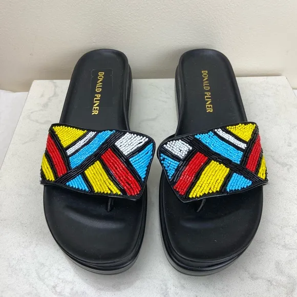 NWOT Donald J Pliner AQUA COMBO Red Blue Yellow Beaded Fiji Sandal