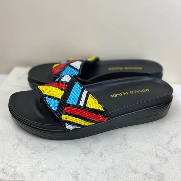 NWOT Donald J Pliner AQUA COMBO Red Blue Yellow Beaded Fiji Sandal