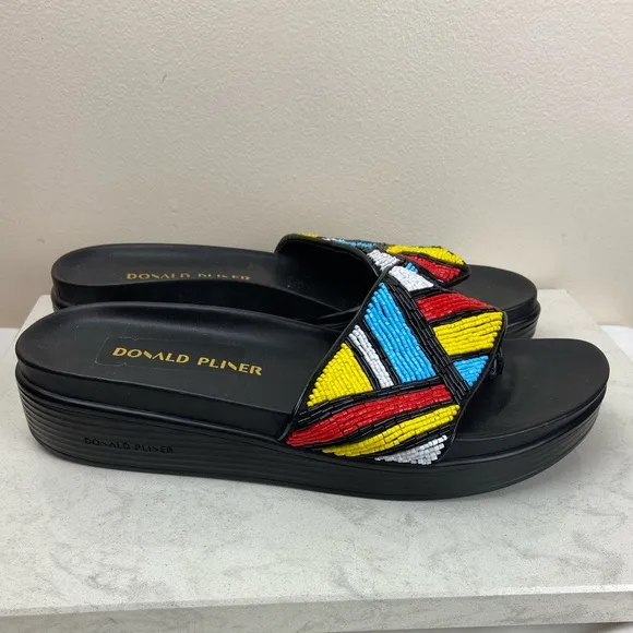 NWOT Donald J Pliner AQUA COMBO Red Blue Yellow Beaded Fiji Sandal