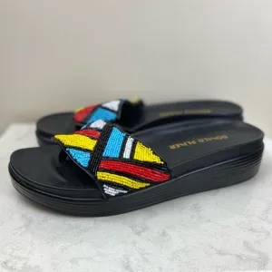 NWOT Donald J Pliner AQUA COMBO Red Blue Yellow Beaded Fiji Sandal