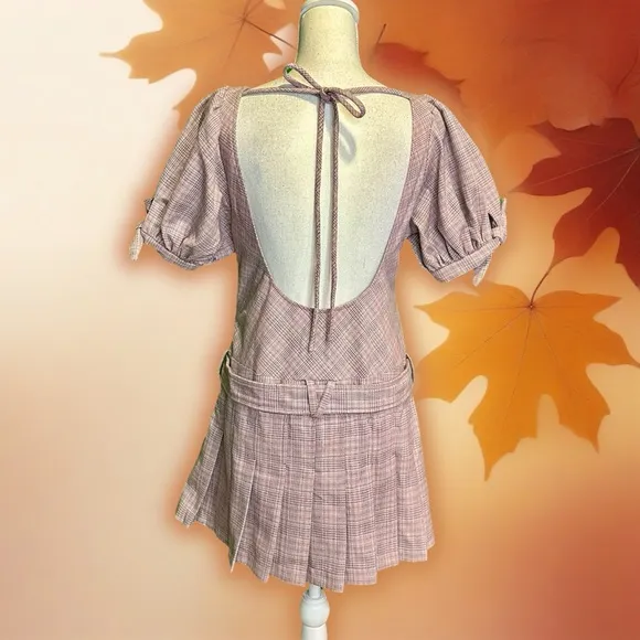 NWOT Free People ‘Sevi’ Plaid Belted Mini Dress in “Gray &amp; Pink Combo” Sz Small