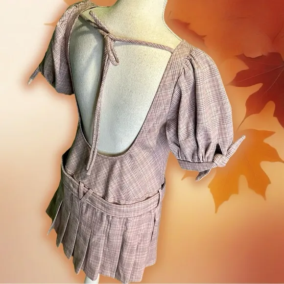 NWOT Free People ‘Sevi’ Plaid Belted Mini Dress in “Gray &amp; Pink Combo” Sz Small