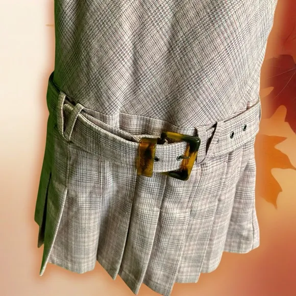 NWOT Free People ‘Sevi’ Plaid Belted Mini Dress in “Gray &amp; Pink Combo” Sz Small