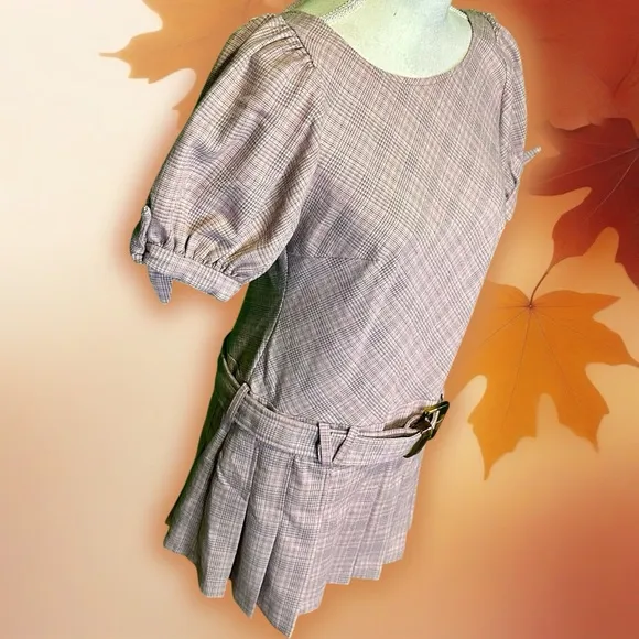 NWOT Free People ‘Sevi’ Plaid Belted Mini Dress in “Gray &amp; Pink Combo” Sz Small