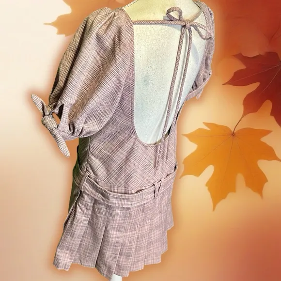 NWOT Free People ‘Sevi’ Plaid Belted Mini Dress in “Gray &amp; Pink Combo” Sz Small
