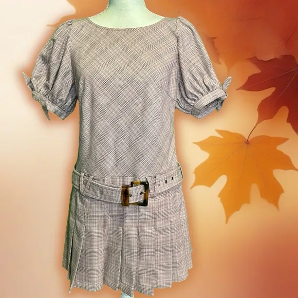 NWOT Free People ‘Sevi’ Plaid Belted Mini Dress in “Gray &amp; Pink Combo” Sz Small