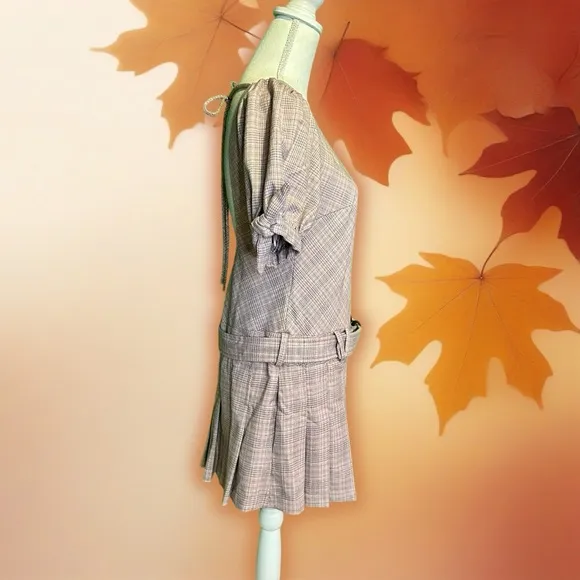NWOT Free People ‘Sevi’ Plaid Belted Mini Dress in “Gray &amp; Pink Combo” Sz Small