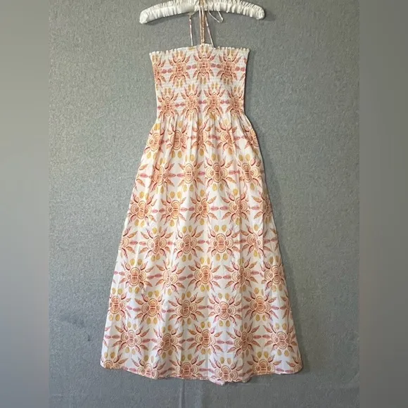 NWOT Hill House Lucy Nap Dress Orange Shell Mosaic Strapless Halter