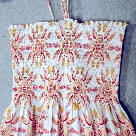 NWOT Hill House Lucy Nap Dress Orange Shell Mosaic Strapless Halter