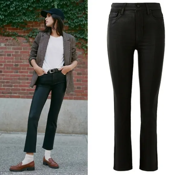 NWOT Paige Cindy Black Luxe Coated Straight Leg High Waist Jeans in Black Fog 31