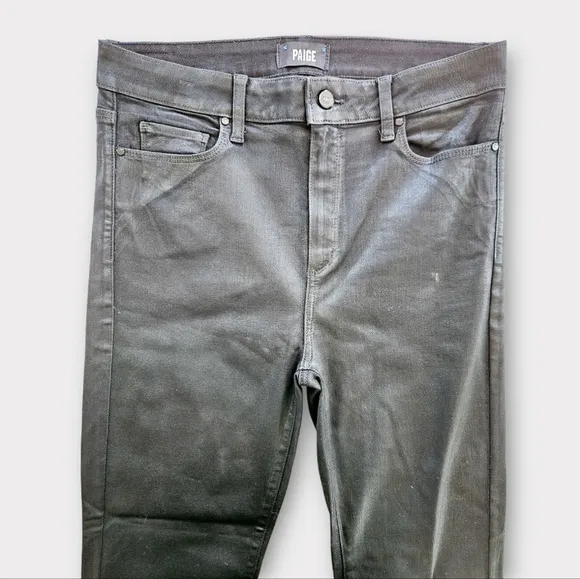 NWOT Paige Cindy Black Luxe Coated Straight Leg High Waist Jeans in Black Fog 31