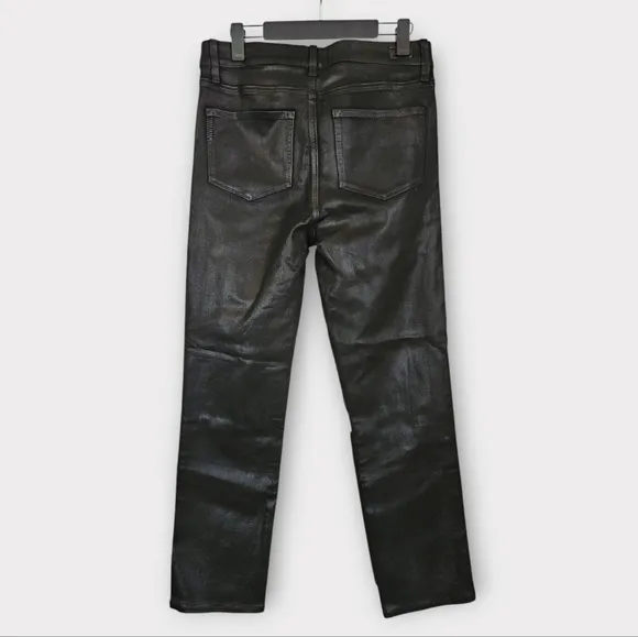 NWOT Paige Cindy Black Luxe Coated Straight Leg High Waist Jeans in Black Fog 31
