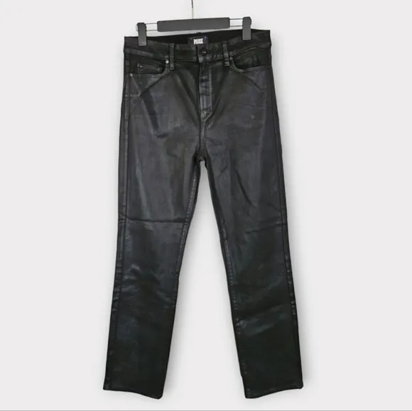 NWOT Paige Cindy Black Luxe Coated Straight Leg High Waist Jeans in Black Fog 31