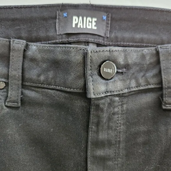 NWOT Paige Cindy Black Luxe Coated Straight Leg High Waist Jeans in Black Fog 31