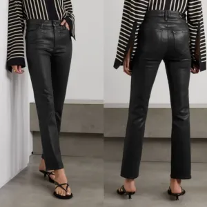 NWOT Paige Cindy Black Luxe Coated Straight Leg High Waist Jeans in Black Fog 31