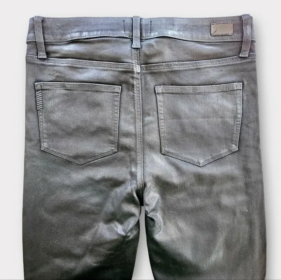 NWOT Paige Cindy Black Luxe Coated Straight Leg High Waist Jeans in Black Fog 31