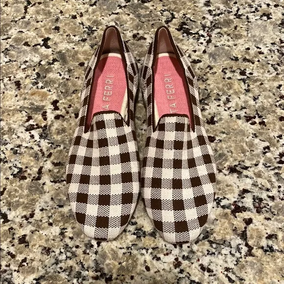 NWOT Rothy's Marta Ferri Merino Wool Loafers in a chestnut check pattern