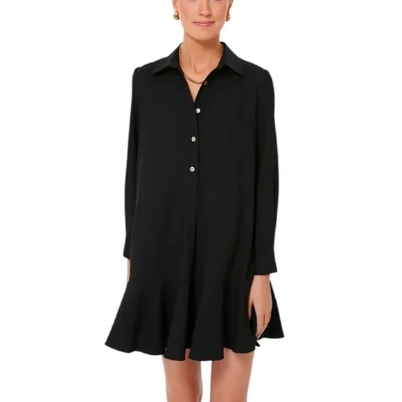 NWOT Tuckernuck Small Women's BlackCallahan Dress Ruffle Hem Swing Oversized