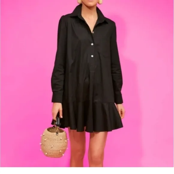 NWOT Tuckernuck Small Women's BlackCallahan Dress Ruffle Hem Swing Oversized