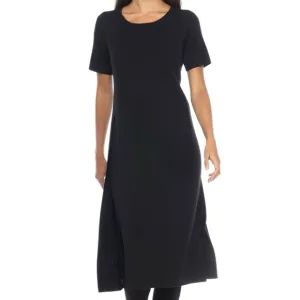 NWT 398.00 Eileen Fisher Black Washable Wool Crepe Round Neck Long Tunic