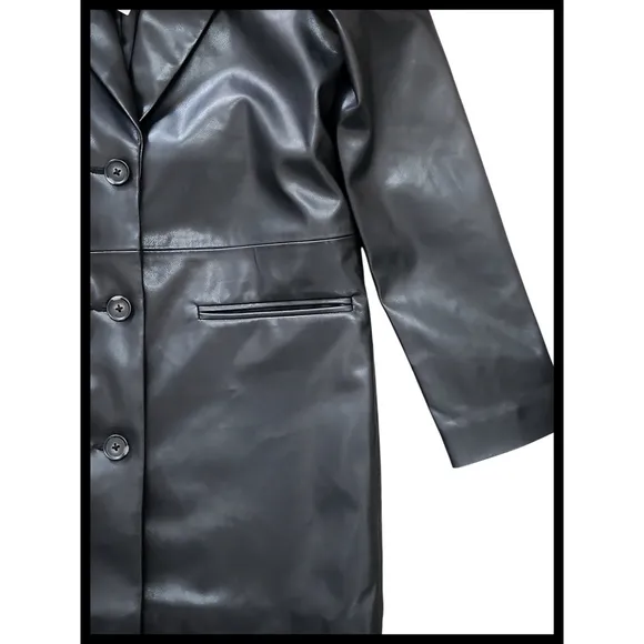 NWT Abercrombie &amp; Fitch Vegan Leather Long Vneck Blazer Jacket Coat Black XS NEW