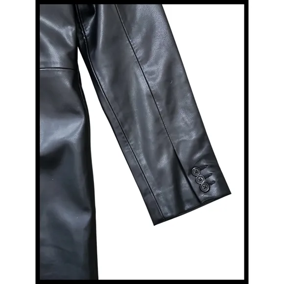 NWT Abercrombie &amp; Fitch Vegan Leather Long Vneck Blazer Jacket Coat Black XS NEW