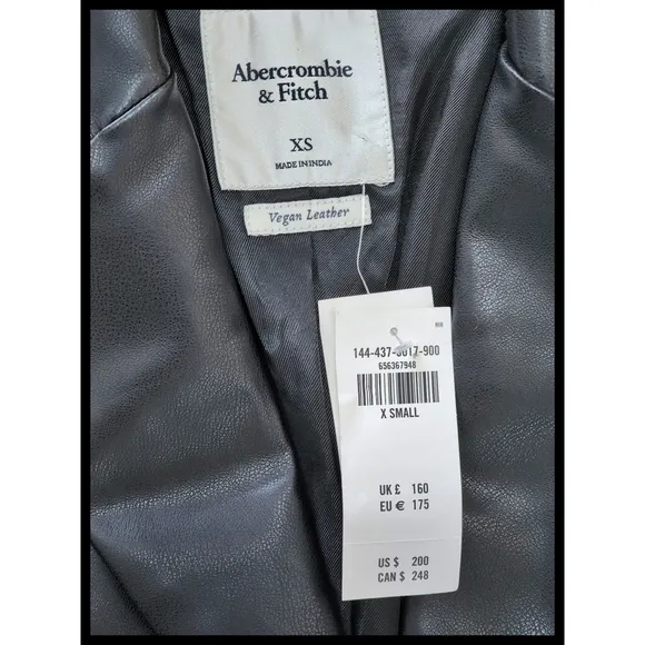 NWT Abercrombie &amp; Fitch Vegan Leather Long Vneck Blazer Jacket Coat Black XS NEW