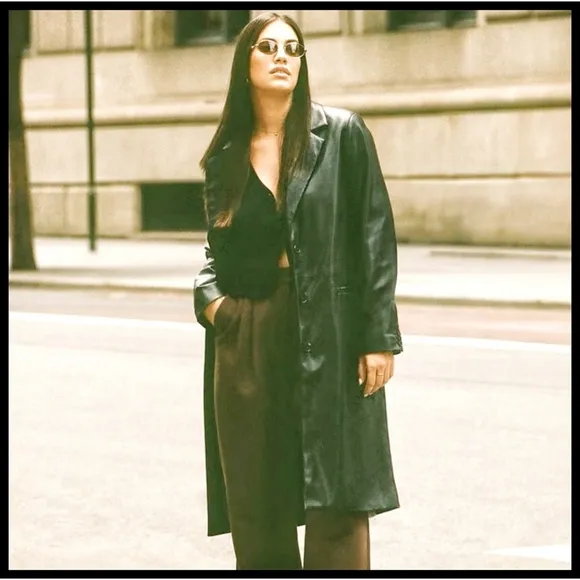 NWT Abercrombie &amp; Fitch Vegan Leather Long Vneck Blazer Jacket Coat Black XS NEW