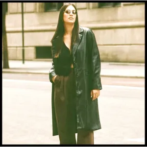 NWT Abercrombie &amp; Fitch Vegan Leather Long Vneck Blazer Jacket Coat Black XS NEW