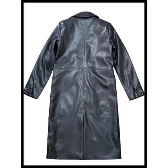 NWT Abercrombie &amp; Fitch Vegan Leather Long Vneck Blazer Jacket Coat Black XS NEW