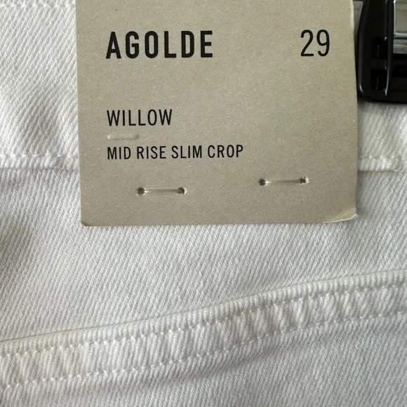 NWT AGOLDE Willow Mid Rise Slim Crop Jean in White (Sour Cream), Size 29