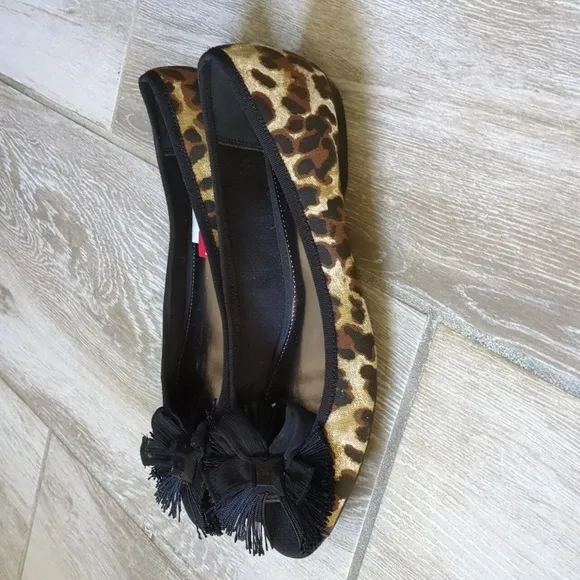 NWT Alfani Animal Print Open Toe Flats with Bow