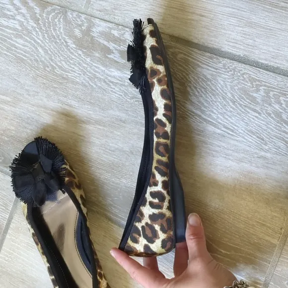 NWT Alfani Animal Print Open Toe Flats with Bow