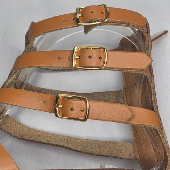 NWT Aqua Women's Emil Cognac Leather Sandals Flats