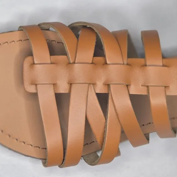 NWT Aqua Women's Emil Cognac Leather Sandals Flats