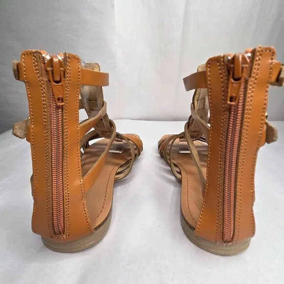 NWT Aqua Women's Emil Cognac Leather Sandals Flats