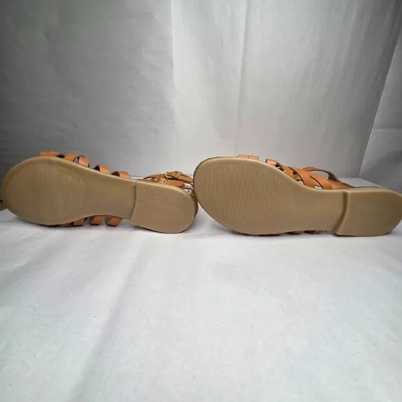 NWT Aqua Women's Emil Cognac Leather Sandals Flats