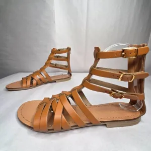 NWT Aqua Women's Emil Cognac Leather Sandals Flats