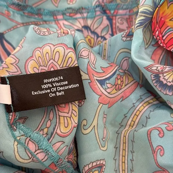 NWT Boston Proper Turquoise Beach Paisley Wrap Dress with Sequin Belt Medium