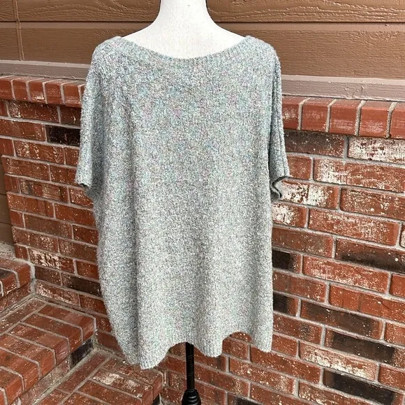 NWT Calme by Johnny Was Basket Weave Knit Poncho Sweater Sage Green One Size