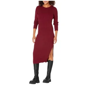 NWT Calvin Klein Sweater Dress Women's Size S Stretch Midi Burgundy Zipper Slit