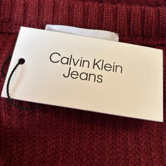 NWT Calvin Klein Sweater Dress Women's Size S Stretch Midi Burgundy Zipper Slit