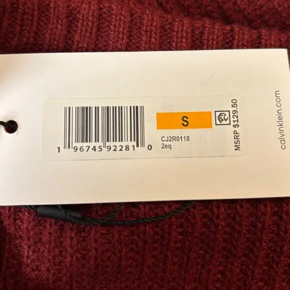 NWT Calvin Klein Sweater Dress Women's Size S Stretch Midi Burgundy Zipper Slit