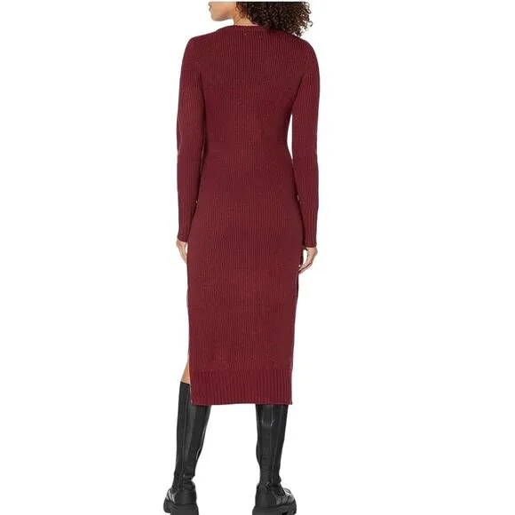 NWT Calvin Klein Sweater Dress Women's Size S Stretch Midi Burgundy Zipper Slit